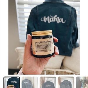 New Mama Jean jacket bundled with a homemade candle